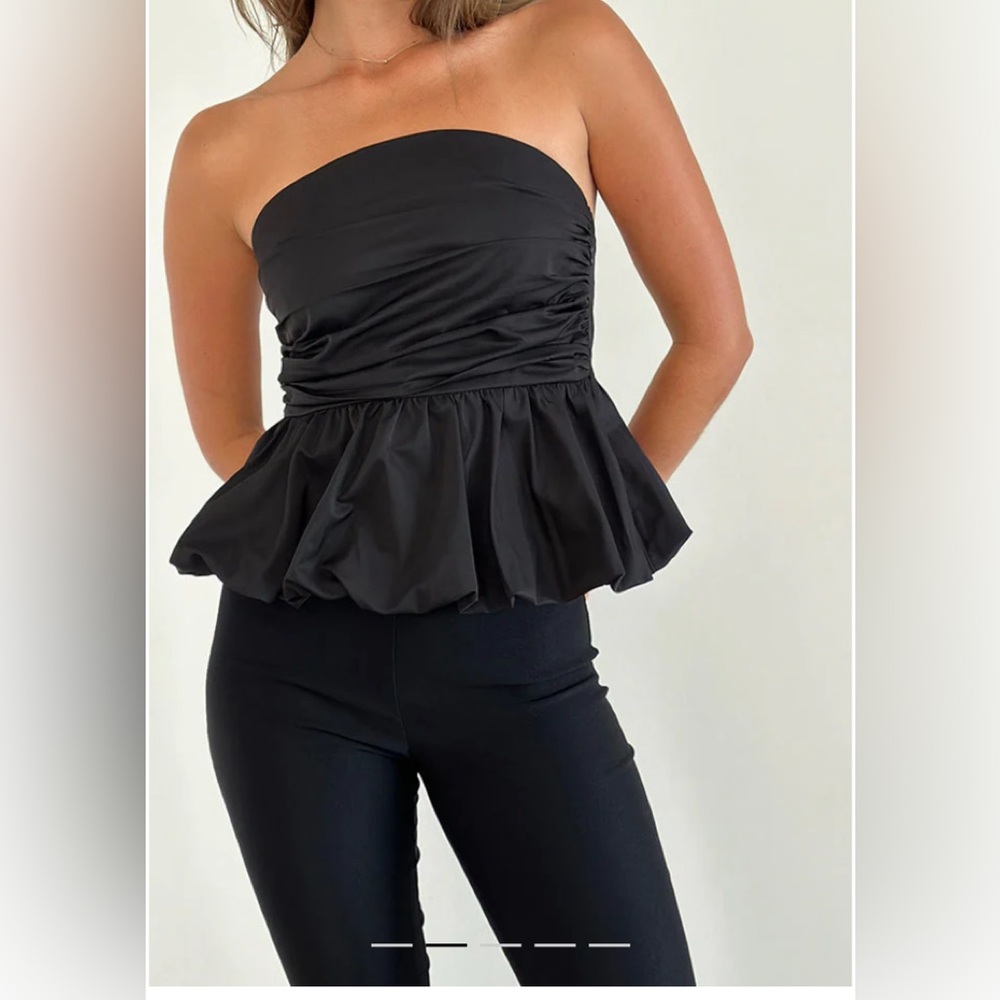 NEW Motel Rocks Sabita Puffball Bandeau Top in Black NWT